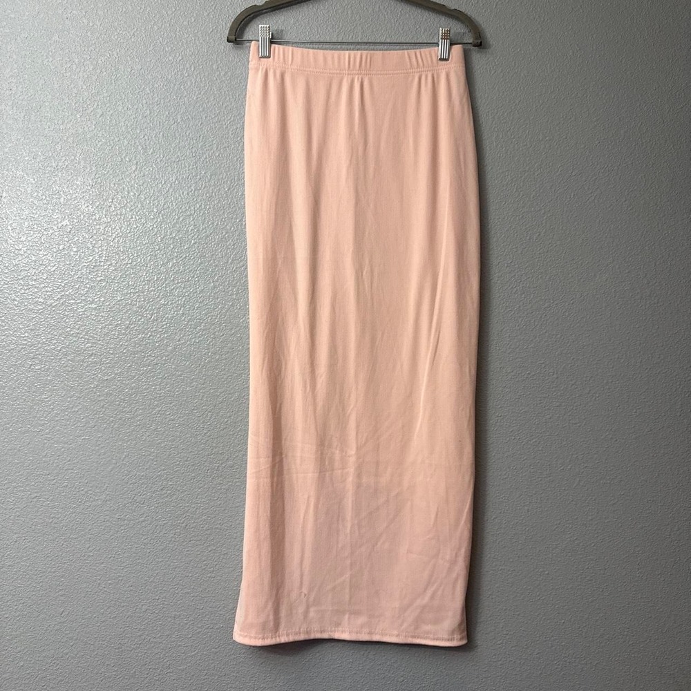 Real Essentials Women's Pink Maxi Pencil Skirt with Side Slit